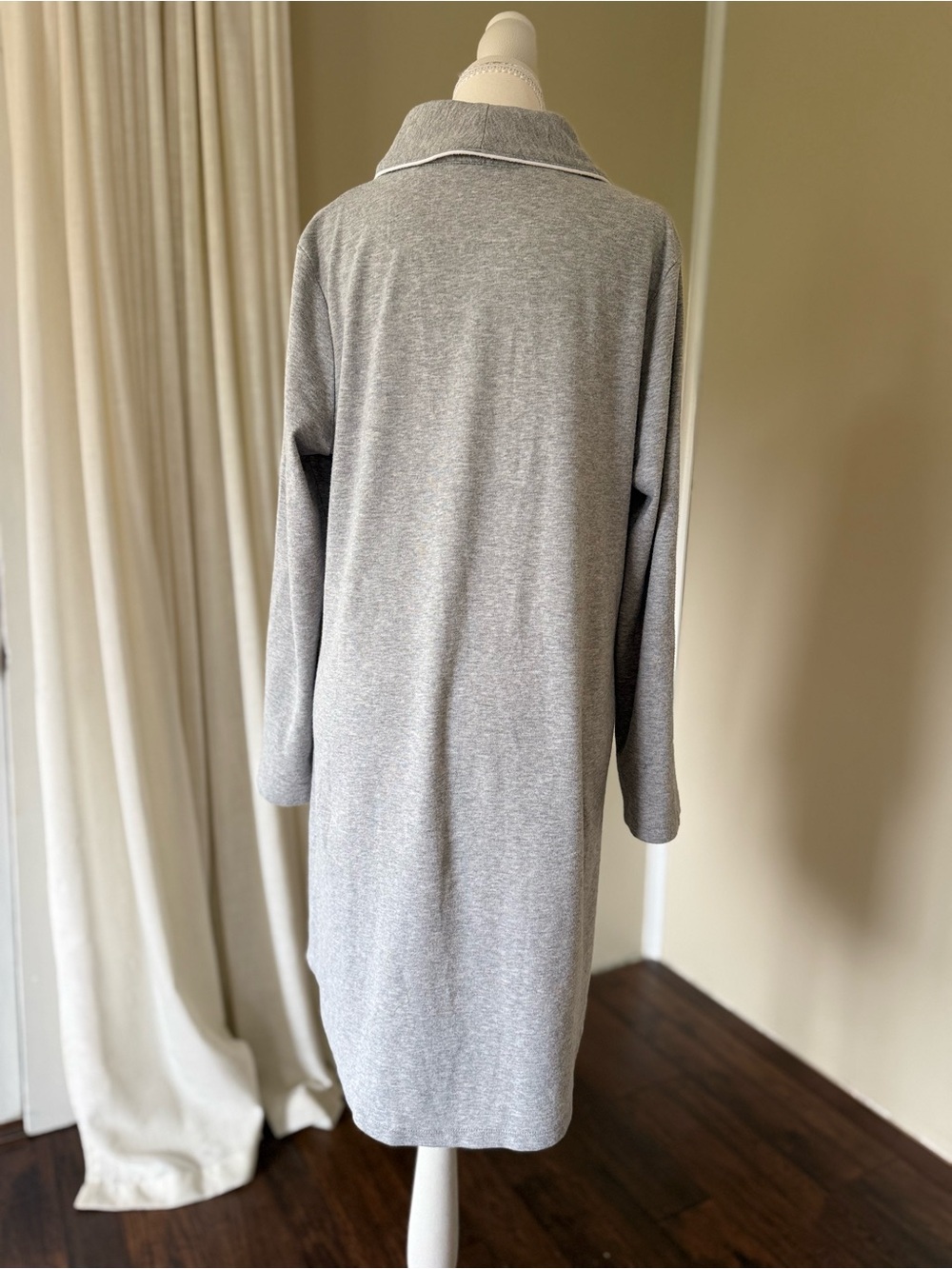 Lauren Ralph Lauren Light Gray Button Nightgown Long Pajamas White Piping M - Picture 4 of 7